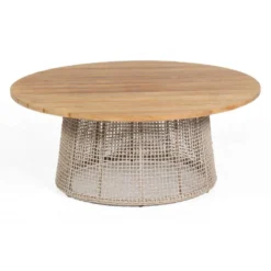 Sonnenpartner Lounge-Tisch Couture Ø 100 Cm Teak/Aluminium Mit Polyrope White-shell Loungetisch Beis