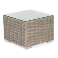 Sonnenpartner Lounge-Tisch Residence 60x60 Cm Aluminium Mit Polyrattan Stone-grey Mit Glas Loungetis