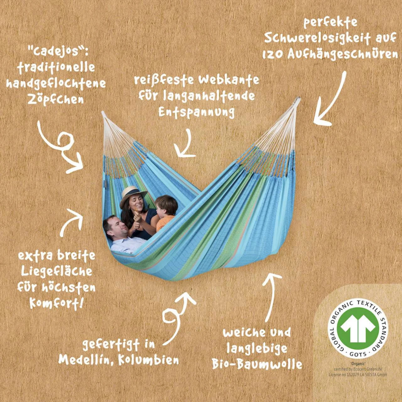 La Siesta Kingsize-Hängematte FLORA Curacao Blau Doppelhängematte Aus Bio-Baumwolle 4 La Siesta Kingsize-Hängematte FLORA Curacao Blau Doppelhängematte Aus Bio-Baumwolle – Bild 4