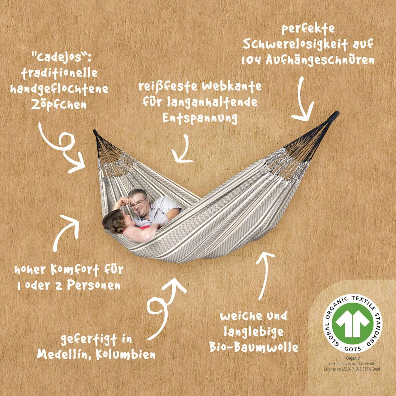 La Siesta Kingsize-Hängematte FLORA Zebra Beige Doppelhängematte XXL Aus Bio-Baumwolle 8 La Siesta Kingsize-Hängematte FLORA Zebra Beige Doppelhängematte XXL Aus Bio-Baumwolle – Bild 8
