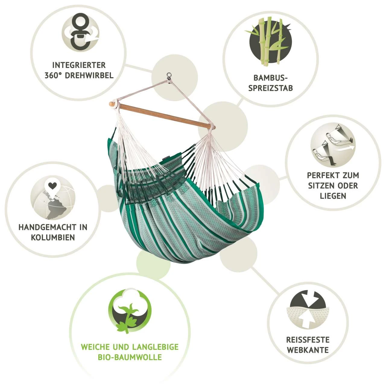 La Siesta Hängesessel Kingsize HABANA Agave Grün Aus Bio-Baumwolle Hängestuhl 6 La Siesta Hängesessel Kingsize HABANA Agave Grün Aus Bio-Baumwolle Hängestuhl – Bild 6