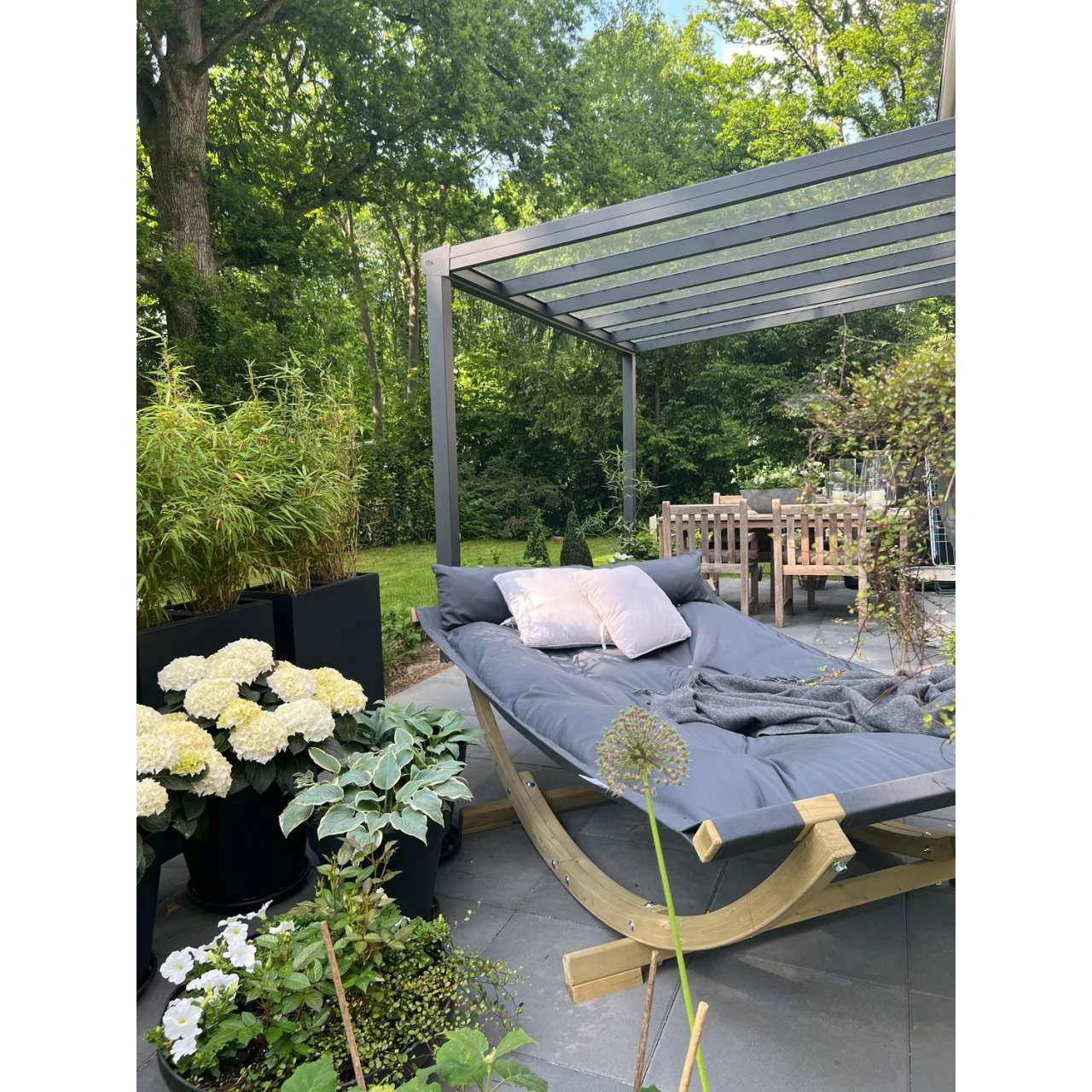 AMAZONAS XXL Schwebebett Lounge Bed Schwebeliege Anthracite Inkl. Holzgestell 8 AMAZONAS XXL Schwebebett Lounge Bed Schwebeliege Anthracite Inkl. Holzgestell – Bild 8